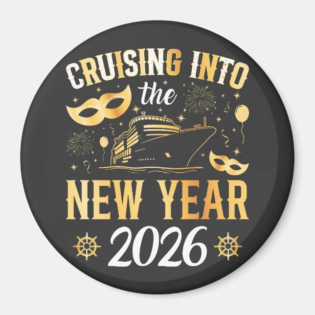 Cruising into the New Year 2026 Circle Magnet (Framsidan)