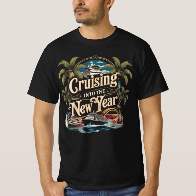 Cruising Into The New Year Cruise Ship Graphic T Shirt (Framsida)