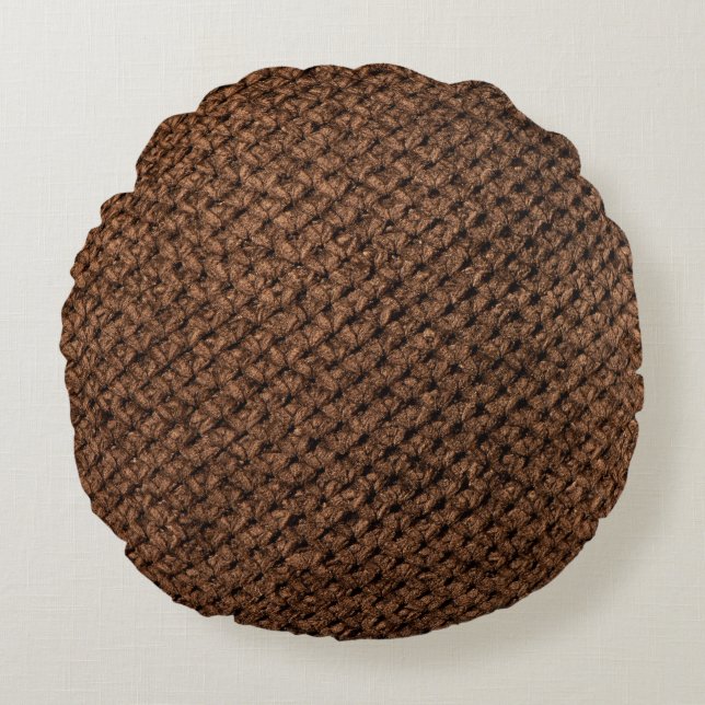 Crumpled Fabric: Mörk Brown Elegance Rund Kudde (Framsidan)