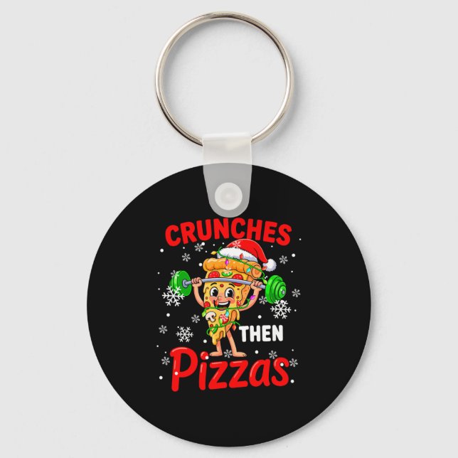 Crunches Then Zzas Xmas Santa Zza Weightlifting Gy Nyckelring (Framsida)