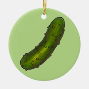 Crunchy Grönt Kosher Dill Deli Pickle Foodie Julgransprydnad Keramik