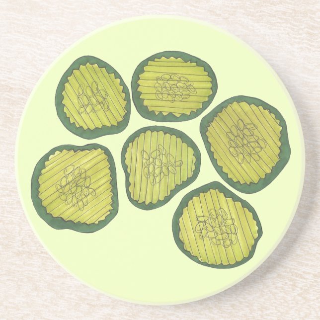 Crunchy Grönt Kosher Dill Pickle Chip Foodie Deli Underlägg Sandsten (Framsidan)