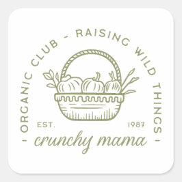 Crunchy mamma organic vegetarian vegan group grönt fyrkantigt klistermärke