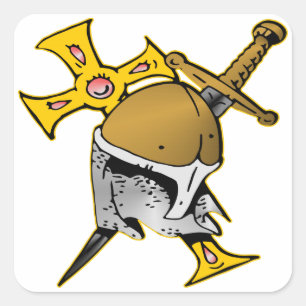 Crusader Helmet Kor & Sword Fyrkantigt Klistermärke