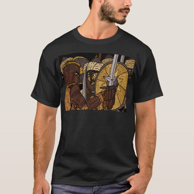 Crusader Knight i slaget. Medieval. T Shirt (Framsida)