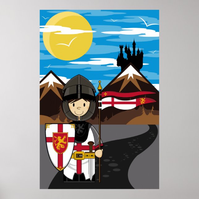 Crusader Knight med Flagga Poster (Framsidan)
