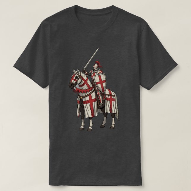 Crusader Knight på Warhorse T Shirt (Design framsida)
