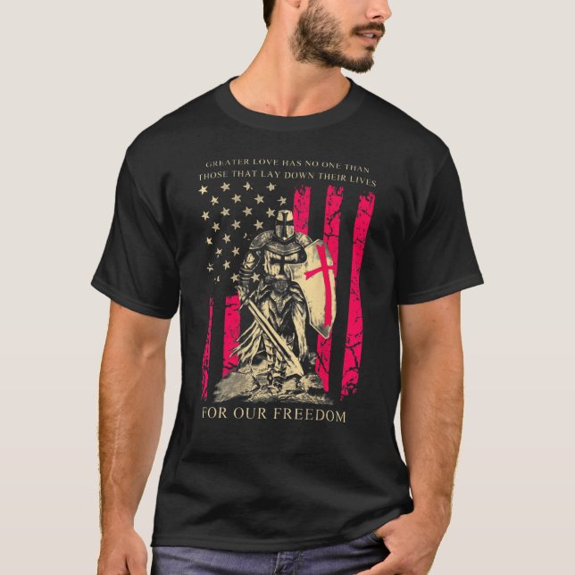 Crusader Knight Templar Warrior Of God US Flag Ret T Shirt (Framsida)