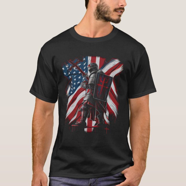 Crusader Templar Kneeling Crusader Templar Warrior T Shirt (Framsida)