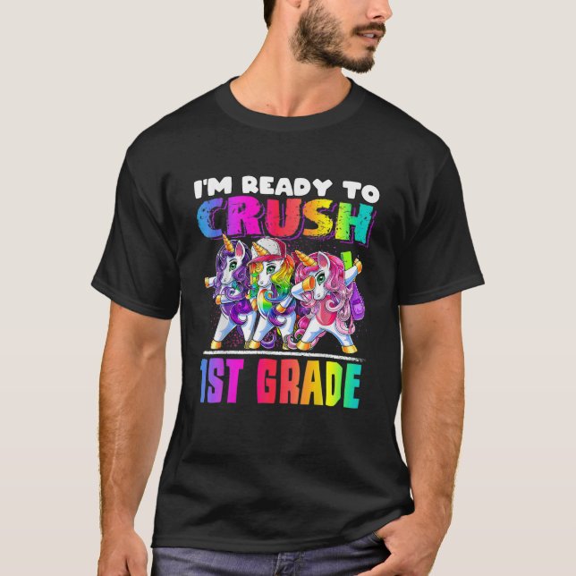 Crush 1St Klass Dabbing Unicorn Back to school Bac T Shirt (Framsida)