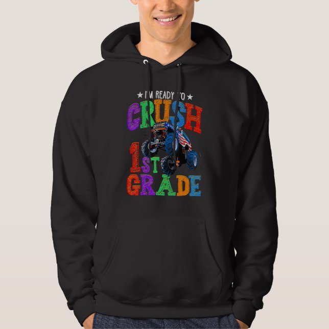 Crush 1st Klass Monster Lastbil Back to school Boy Hoodie (Framsida)