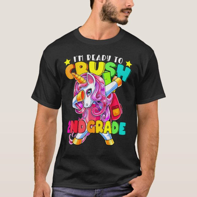 Crush 2nd Grade Dabbing Unicorn Back To School Gir T Shirt (Framsida)