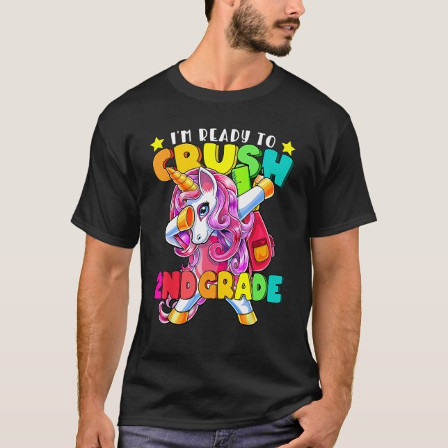 Crush 2nd Grade Dabbing Unicorn Back To School Gir T Shirt (Framsida)