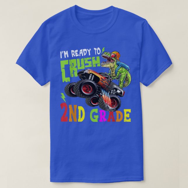 Crush 2nd Grade Dinosaur Monster Truck Back To Sch T Shirt (Design framsida)