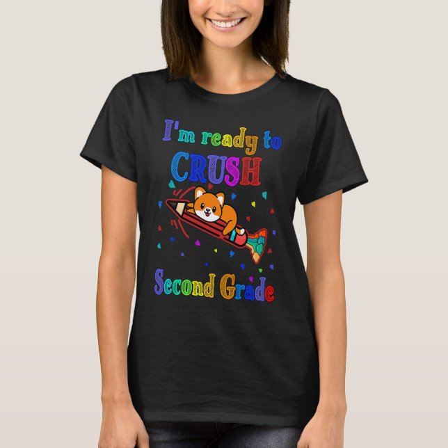 Crush 2nd grade girls boys Teacher Rainbow cat sec T Shirt (Framsida)
