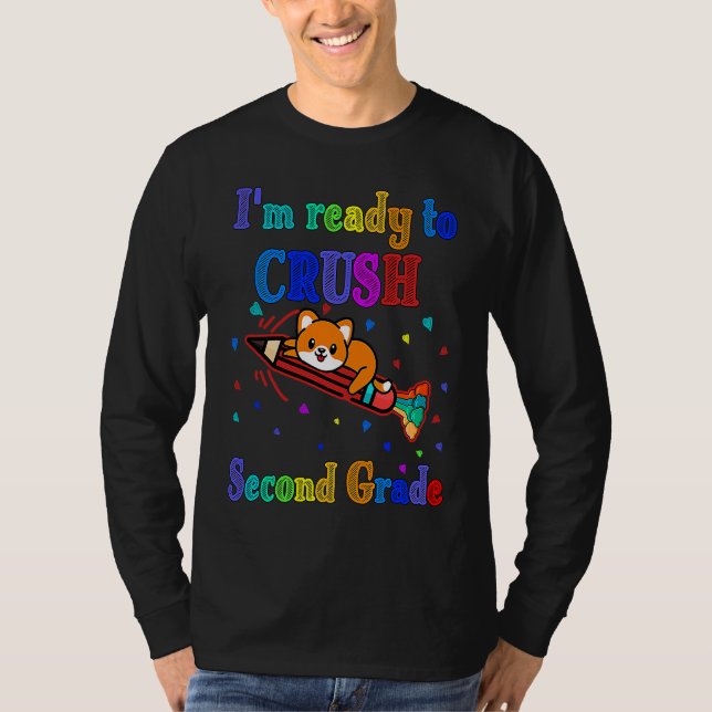 Crush 2nd grade girls boys Teacher Rainbow cat sec T Shirt (Framsida)