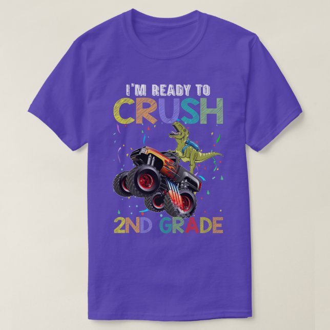 Crush 2nd Grade Monster Truck Dinosaur Back To Sch T Shirt (Design framsida)