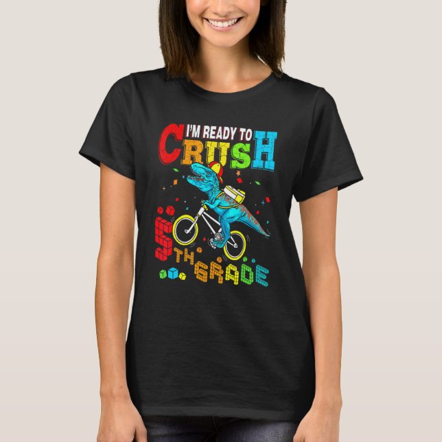Crush 5th Grade Dinosaur Bike Back To School Boys T Shirt (Framsida)