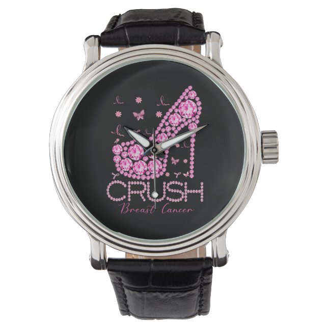Crush Breast Cancer Awareness Bling Pink Ribbon Armbandsur (Framsida)