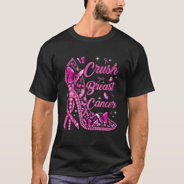 " Crush Breast Cancer Awareness Month Rosa Ribbon  T Shirt (Framsida)