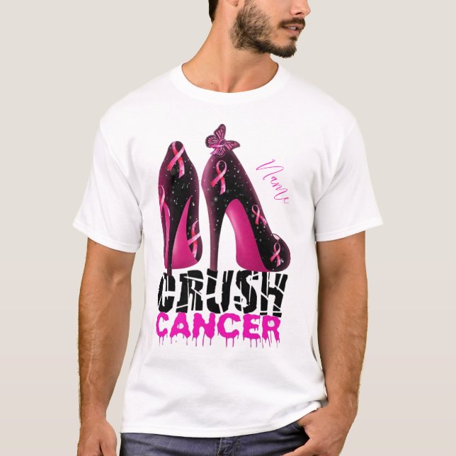 Crush Breast Cancer Awareness namn anpassat T Shirt (Framsida)