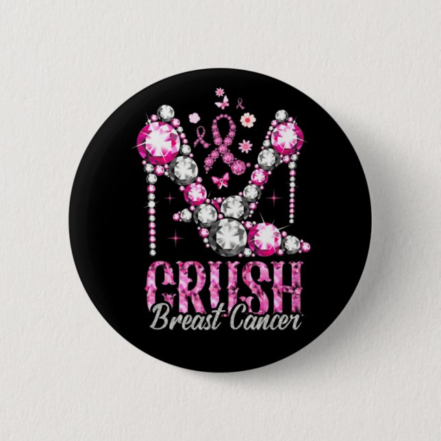 Crush Breast Cancer Pink Bling High Heels Ribbon  Knapp (Framsida)