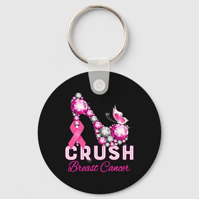 Crush Breast Cancer Warrior Support Breast Cancer Nyckelring (Framsida)