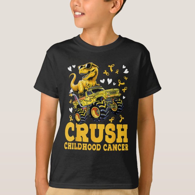 Crush Childature Cancer Awareness Monster Lastbil  T Shirt (Framsida)