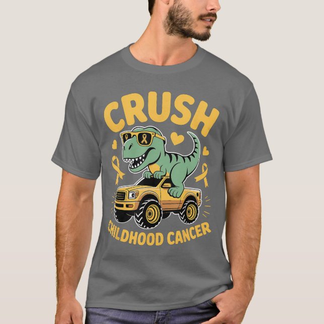 Crush Childhood Cancer Gold Ribbon Kids Boys Girls T Shirt (Framsida)