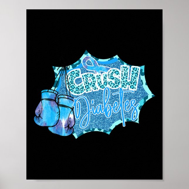 Crush Diabetes Blue Boxing Glove Diabetes Awarene Poster (Framsidan)