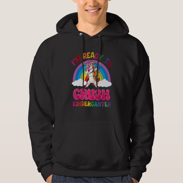 Crush Kindergarten Dabbing Unicorn Back to School  Hoodie (Framsida)