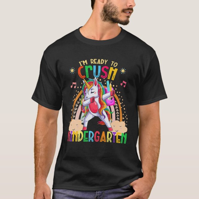 Crush Kindergarten Dabbing Unicorn Back to school T Shirt (Framsida)