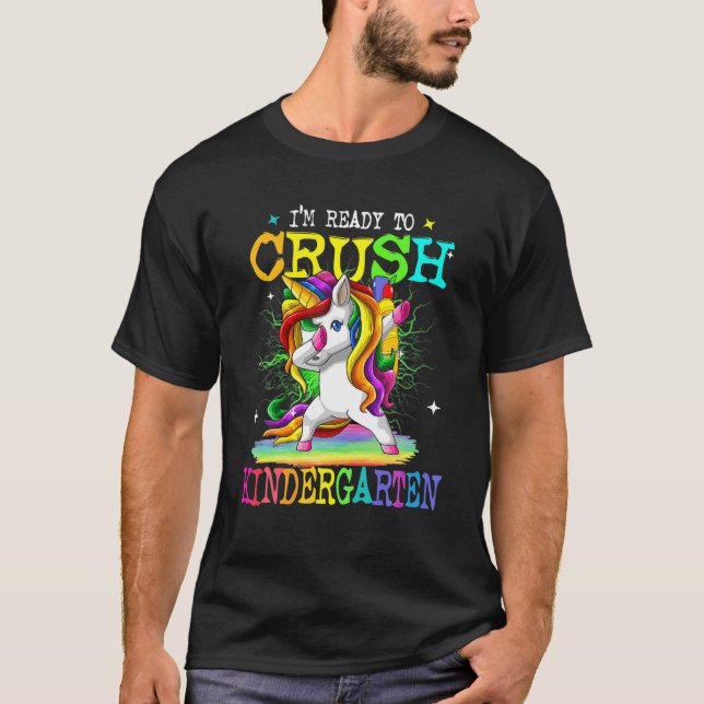 Crush Kindergarten Dabbing Unicorn Back to school T Shirt (Framsida)
