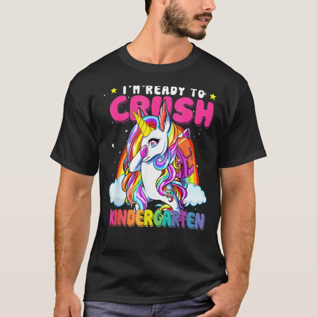 Crush Kindergarten Dabbing Unicorn Back To School  T Shirt (Framsida)