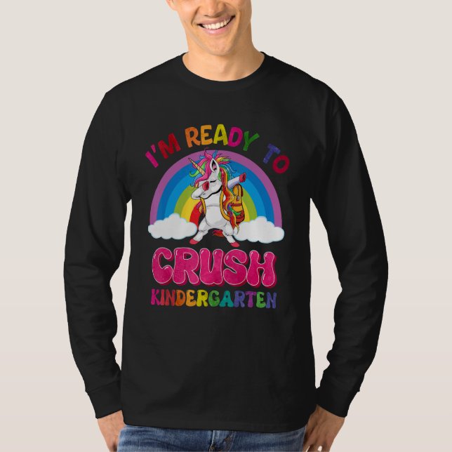Crush Kindergarten Dabbing Unicorn Back to School  T Shirt (Framsida)