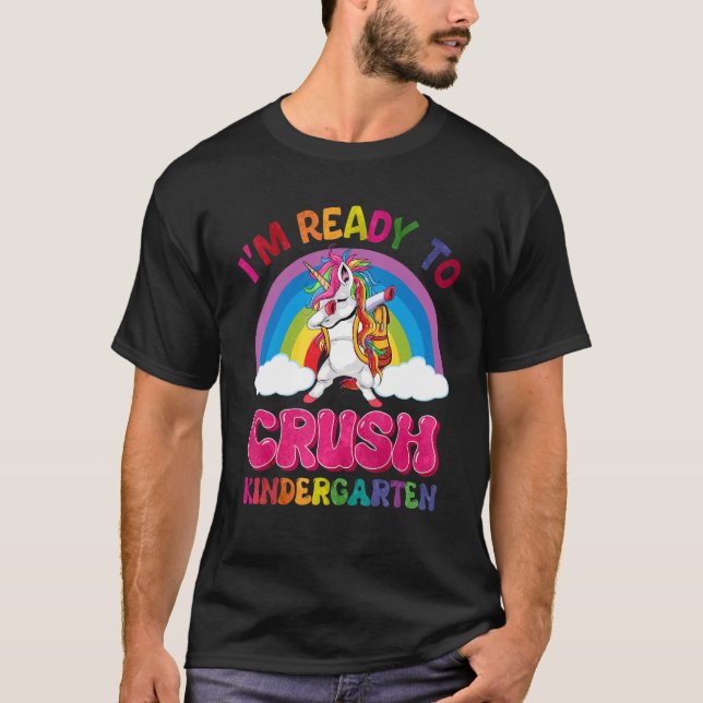 Crush Kindergarten Dabbing Unicorn Back to school T Shirt (Framsida)