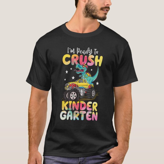 Crush Kindergarten Dinosaur Monster Lastbil tillba T Shirt (Framsida)