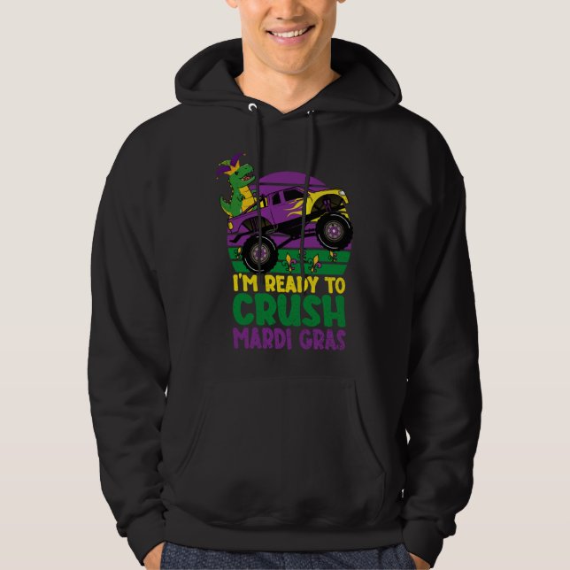Crush Mardi Gras Dino Monster Truck  Toddler Boys  Hoodie (Framsida)