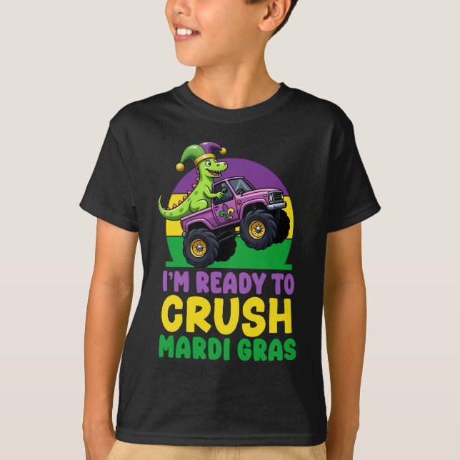 Crush Mardi Gras Monster Lastbil Dinosaur t rex To T Shirt (Framsida)