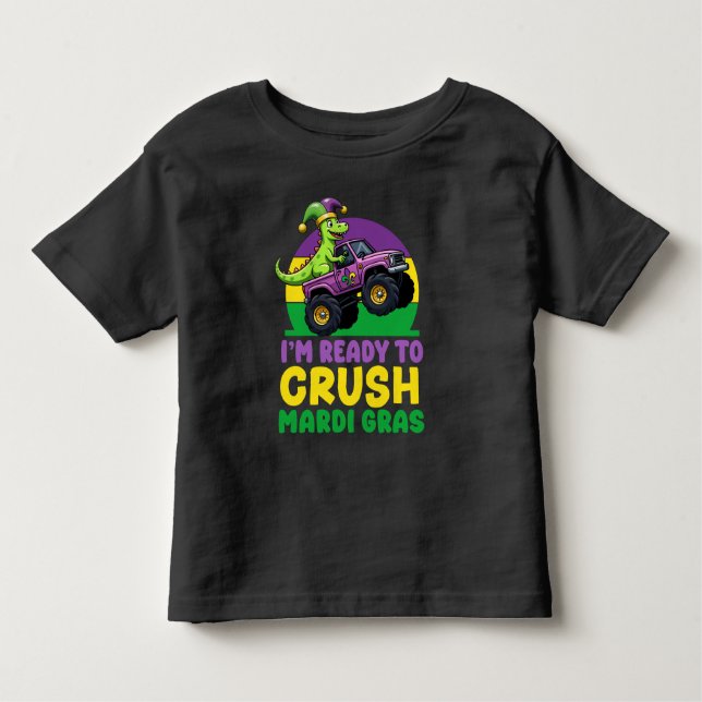 Crush Mardi Gras Monster Lastbil Dinosaur t rex To T Shirt (Framsida)