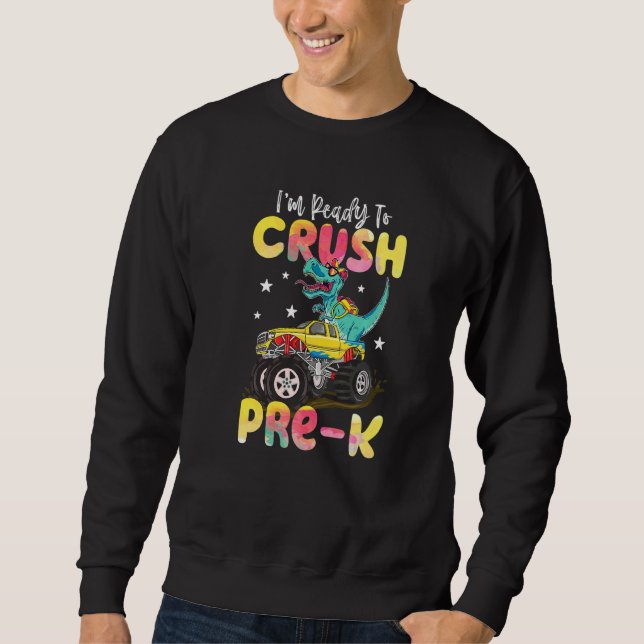 Crush Pre K Dinosaur Monster Lastbil Back to schoo Lång Ärmad Tröja (Framsida)