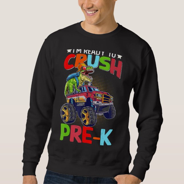 Crush Pre K Dinosaur Monster Lastbil Back to schoo Lång Ärmad Tröja (Framsida)