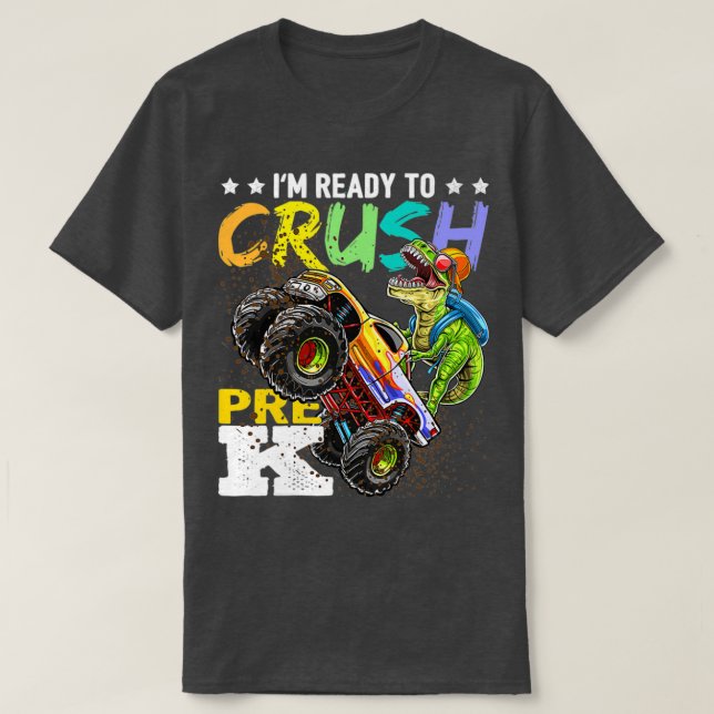 Crush PreK Dinosaur Monster Lastbil Back to school T Shirt (Design framsida)