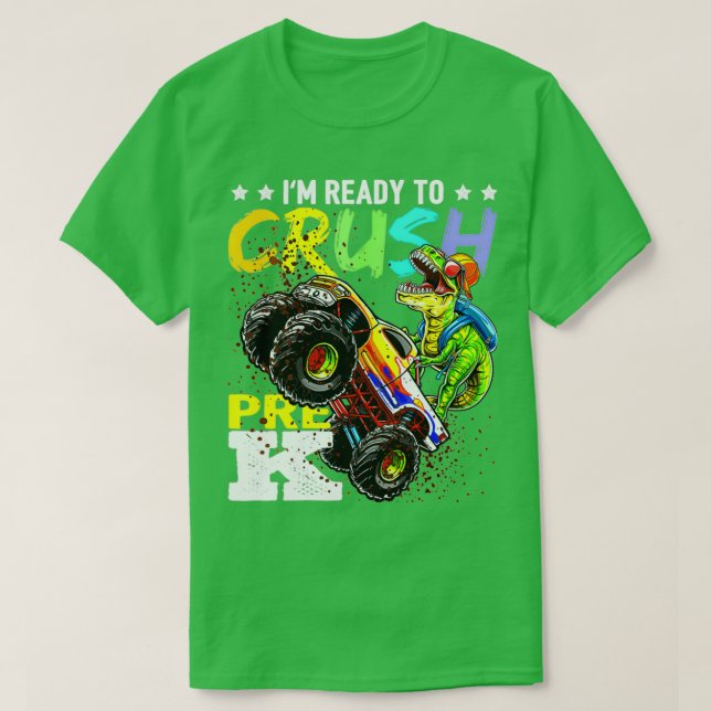 Crush PreK Dinosaur Monster Lastbil Back to school T Shirt (Design framsida)