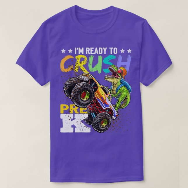 Crush PreK Dinosaur Monster Lastbil Back to school T Shirt (Design framsida)