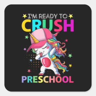Crush Preschool Dabbing Unicorn Back to school Fyrkantigt Klistermärke