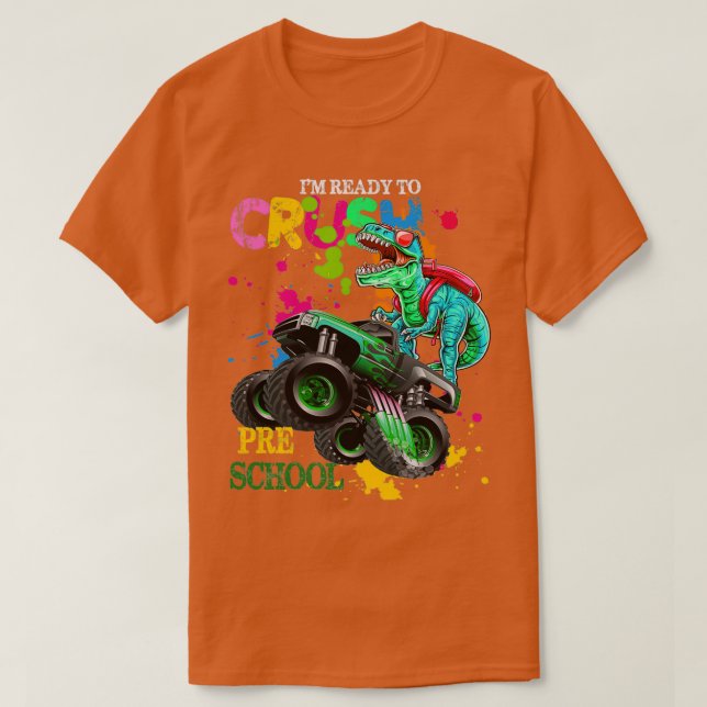 Crush Preschool Dinosaur Monster Lastbil tillbaka  T Shirt (Design framsida)