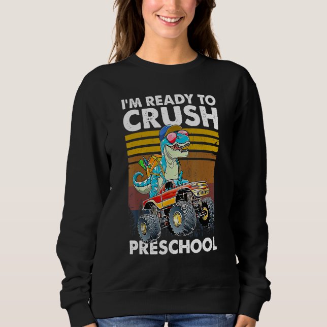 Crush Preschool Dinosaur Monster Truck Back To Sch T Shirt (Framsida)
