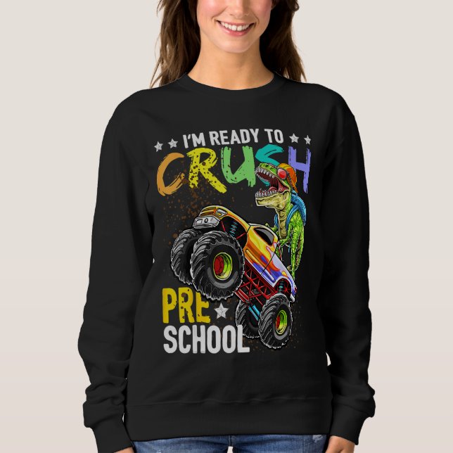 Crush Preschool Dinosaur Monster Truck Back To Sch T Shirt (Framsida)