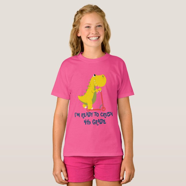 Crush Xth Klass dinosaur Scooter Back to school T Shirt (Hel framsida)